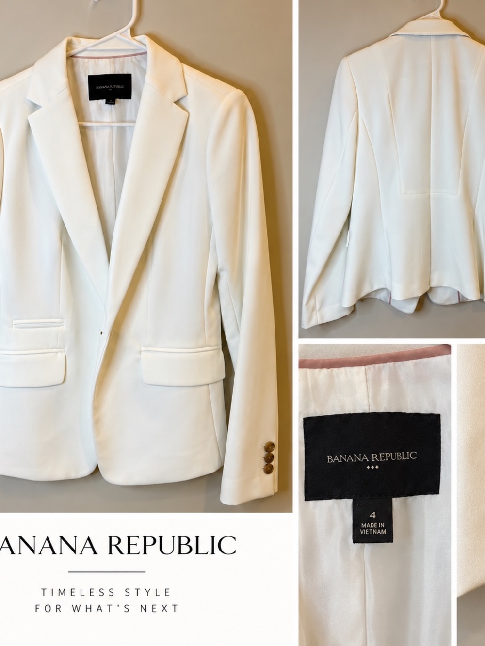 Banana Republic White Tailored Single-Breasted Blazer